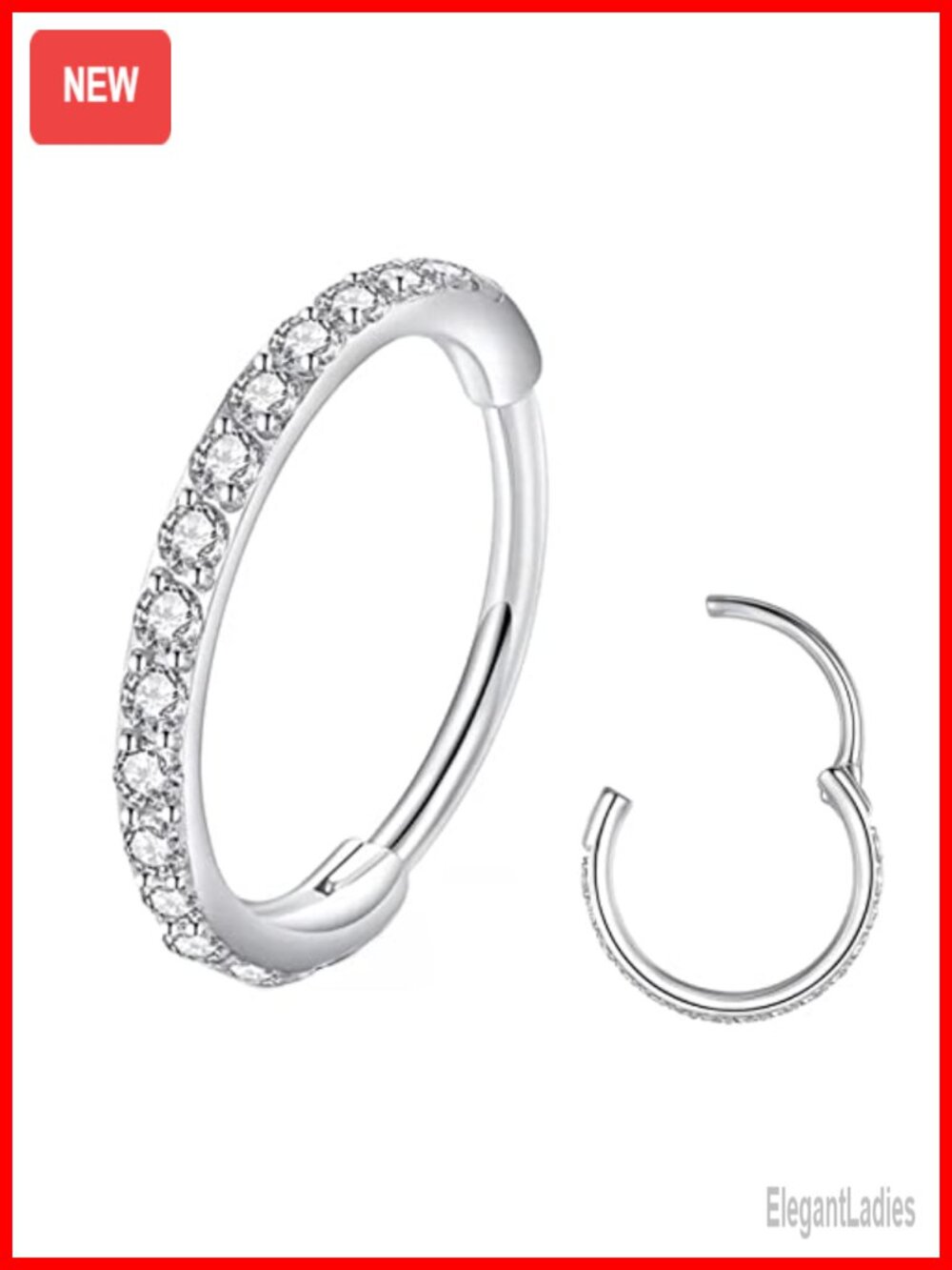 20G Clear CZ Hinged Hoop Nose Ring 316L Surgical Steel 8mm Cartilage Earring
